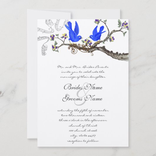 Bluebird Yellow & Paars Wedding Invite Kaart (Voorkant)