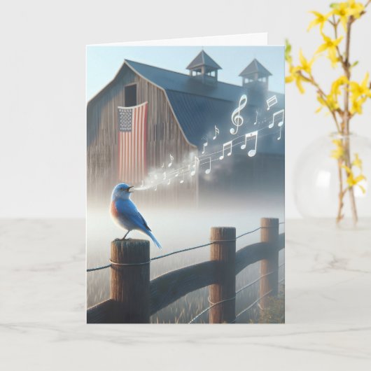 Bluebird zingen in ochtendmist kaart (Gele Bloem)