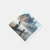 Bluebird zingen in ochtendmist servet (Hoek)