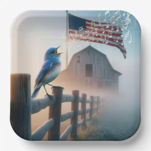 Bluebird zingen met Amerikaanse vlag Papieren Bordje