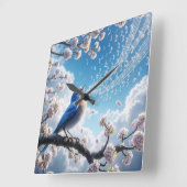 Bluebird zingen op een Cherry Tree Branch Vierkante Klok (Hoek)