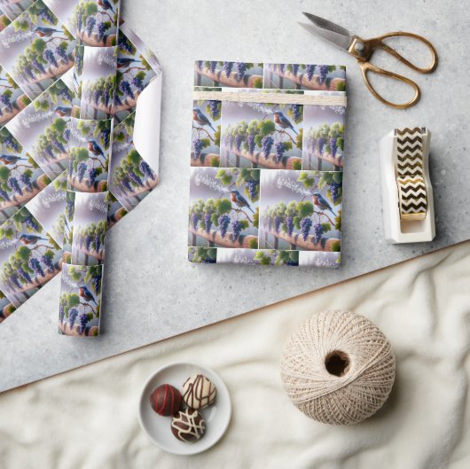 Bluebird zingt op een Grapevine Cadeaupapier (Crafts)