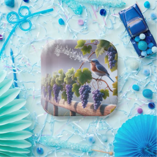 Bluebird zingt op een Grapevine Papieren Bordje (Feest)