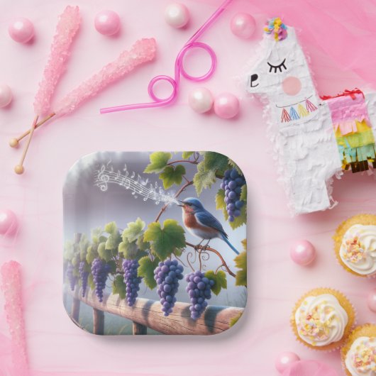 Bluebird zingt op een Grapevine Papieren Bordje (Feest)