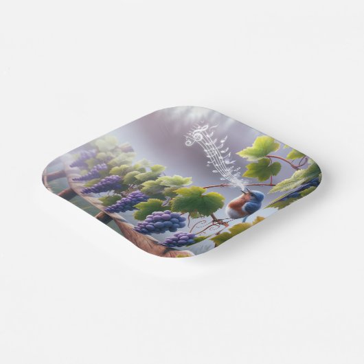 Bluebird zingt op een Grapevine Papieren Bordje (Gebogen)