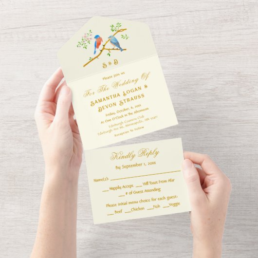 Bluebirds All in One Wedding Uitnodigen All In One Uitnodiging (Afscheurbaar)