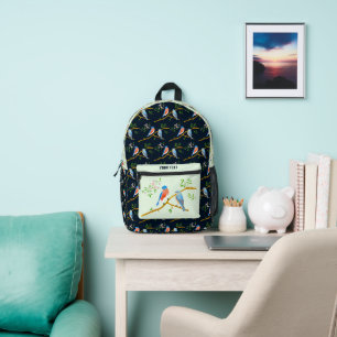 Bluebirds Blackpack Zwart & Bord Groen Bedrukte Rugzak