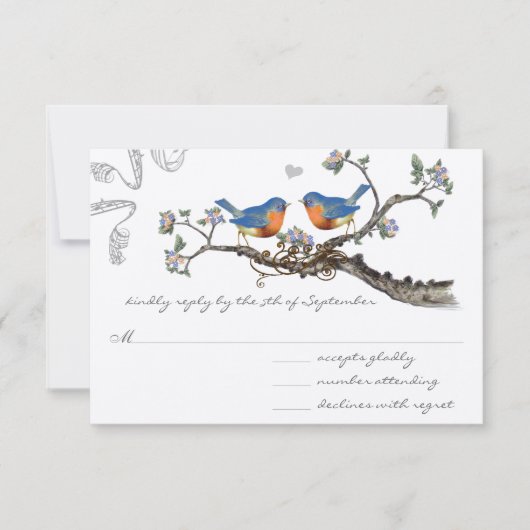 Bluebirds Blooming Branch Wedding RSVP (Voorkant)