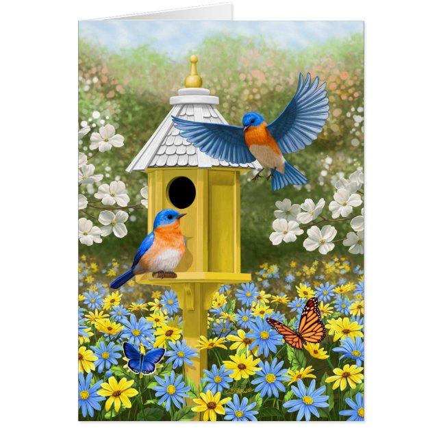 Bluebirds et Hexagon Birdhouse Blue (Devant)