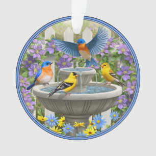 Bluebirds Goldfinches et fontaine Birdbath