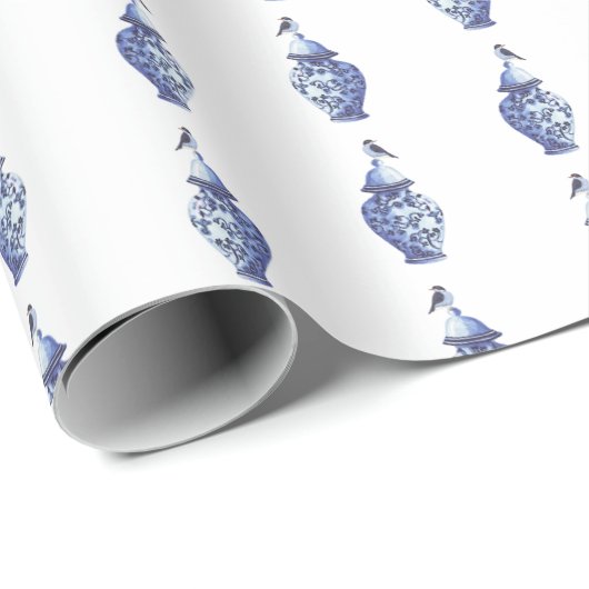 Bluebirds on Ginger Jars Wrapping Paper Cadeaupapier (Rol Hoek)