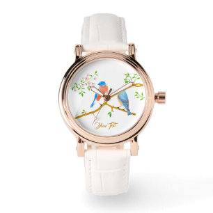 Bluebirds Roos gouden horloge met witte band