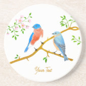 Bluebirds Wit Zandsteen Rond Onderzetter (Voorkant)