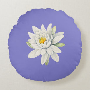 Bluebonnet blauw-paars met witte waterlelie Rond Kussen