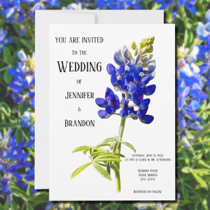 Bluebonnet Floral on White, Wedding Invitation