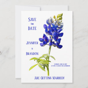 Bluebonnet Floral op White, Wedding Save the Date, Kaart