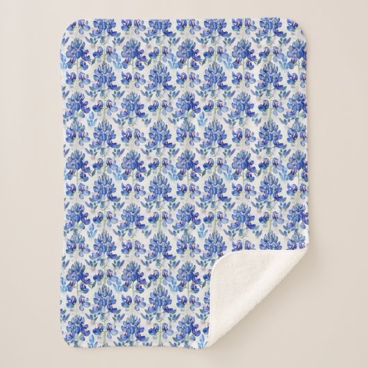 Bluebonnet Floral Pattern Blue and White Sherpa Deken (Voorkant)