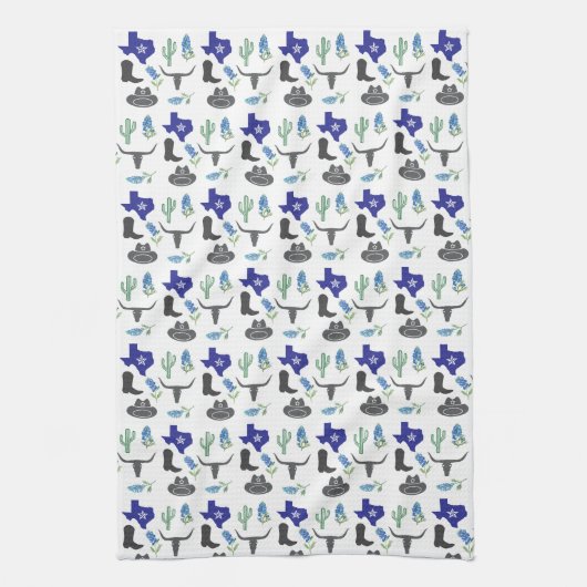 Bluebonnet Texas Wildflower Waterverf Patroon Theedoek (Verticaal)