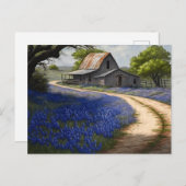 Bluebonnets and Old Barn in Texas Briefkaart (Voorkant / Achterkant)