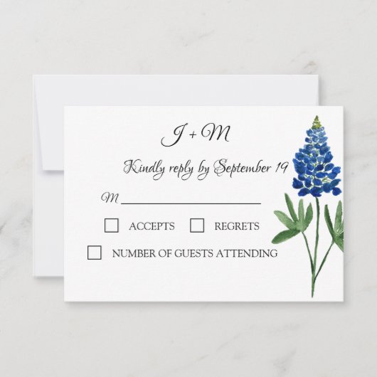 Bluebonnets Blue Floral Texas fleurs Moderne RSVP (Devant)