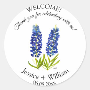 Bluebonnets bruid en bruidegom rustieke moderne br ronde sticker