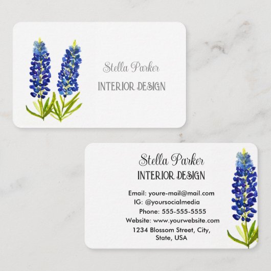 Bluebonnets Elegant Floral Texas Visitekaartje (Voorkant / Achterkant)