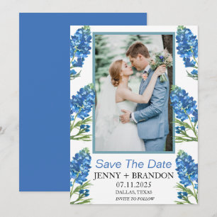 Bluebonnets Elegant Modern Blauw Bloemen Foto Save The Date