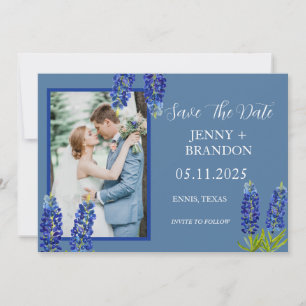 Bluebonnets Elegant Modern Blauw Bloemen Foto Save The Date