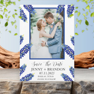 Bluebonnets Elegant Modern Blauw Bloemen Foto Save The Date