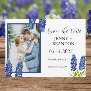 Bluebonnets Elegant Modern Blauw Bloemen Foto Save The Date