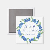 Bluebonnets Floral Monogram Bruiloft Dank u Magneet (Voorkant / Achterkant)