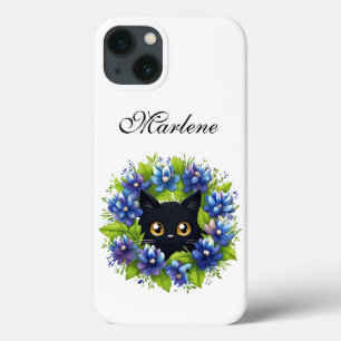Bluebonnets Schattige Cat Texas Bloemenpatroon iPhone 13 Hoesje