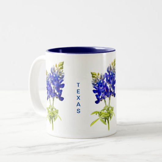 Bluebonnets texans sur Mug de café à deux tons bla (Devant gauche)