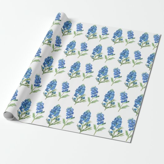 Bluebonnets Texas Blue Flowers Waterverf Cadeaupapier (Uitgerold)