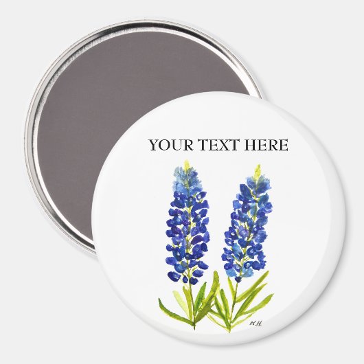 Bluebonnets Texas State Flowers Lupine Waterverf Magneet (Voorkant / Achterkant)