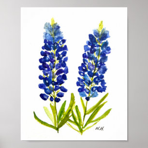 Bluebonnets Texas State Flowers Lupine Waterverf Poster