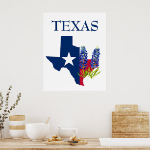 Bluebonnets Texas State Flowers Lupine Waterverf Poster