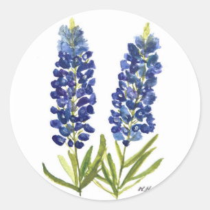 Bluebonnets Texas State Flowers Lupine Waterverf Ronde Sticker