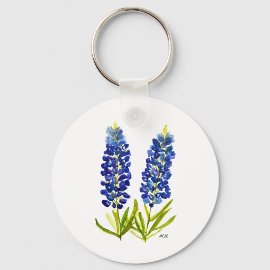 Bluebonnets Texas State Flowers Lupine Waterverf Sleutelhanger (Voorkant)