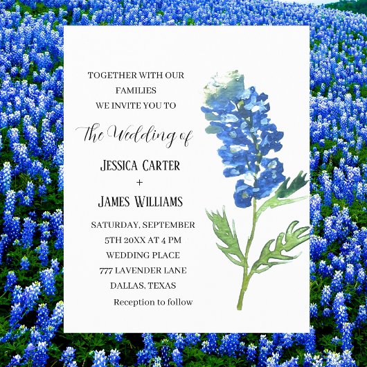 Bluebonnets Texas Waterverf Floral Wedding