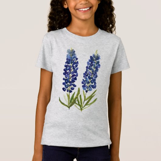 Bluebonnets Texas Wildbloemen Lupine Waterverf T-shirt (Voorkant)