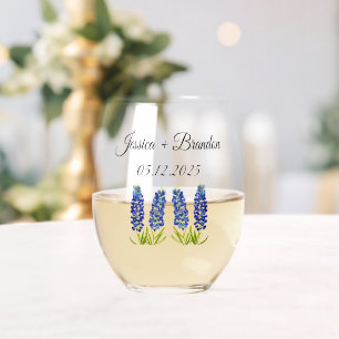 Bluebonnets Waterverf Blauwe Bloemen Bloemen Bloem Wijnglas Zonder Voet