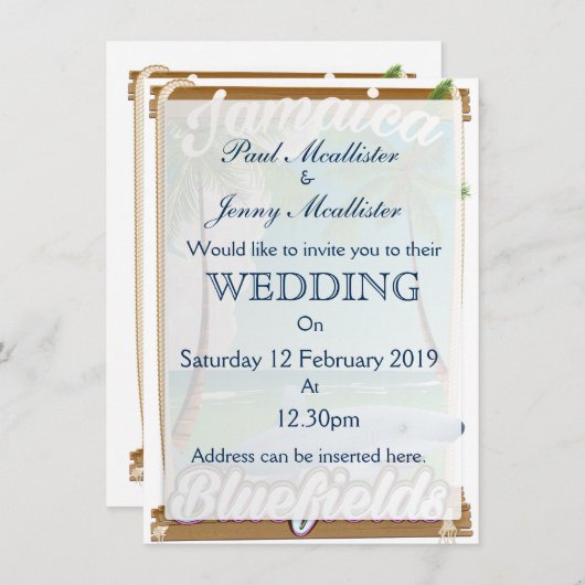 Bluefields, Jamaica strandvakantie poster. Kaart (Voorkant / Achterkant)