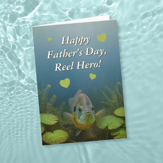 Bluegill Hartjes Reel Held Visvangst Vaderdag Kaart