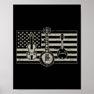Bluegr Usa Vlag Gitaar Banjo Mandoline Poster