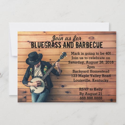 Bluegrass Barbecue BBQ Birthday Party Invitation Kaart (Voorkant)