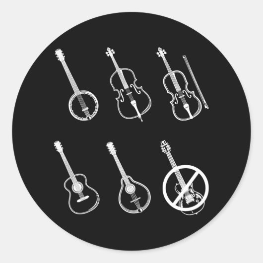 Bluegrass Music  Banjo Mandolin Fiddle Ronde Sticker (Voorkant)