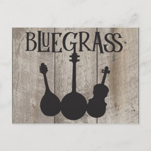 Bluegrass muziekinstrumenten op rustiek hout briefkaart