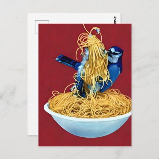 Bluejay eten Spaghetti Briefkaart (Voorkant / Achterkant)