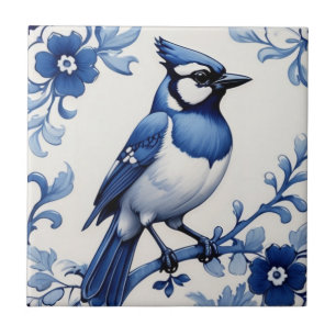 BlueJay Jay Bird Delfts Blauw en Wit Aziatische Bl Tegeltje